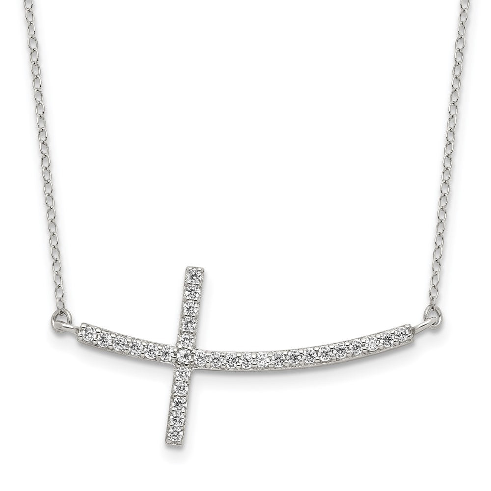 Sterling Silver Cubic Zirconia Sideways Cross 16"