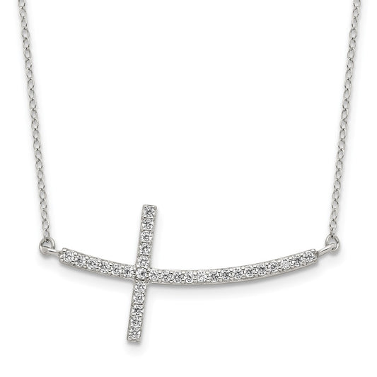 Sterling Silver Cubic Zirconia Sideways Cross 16"