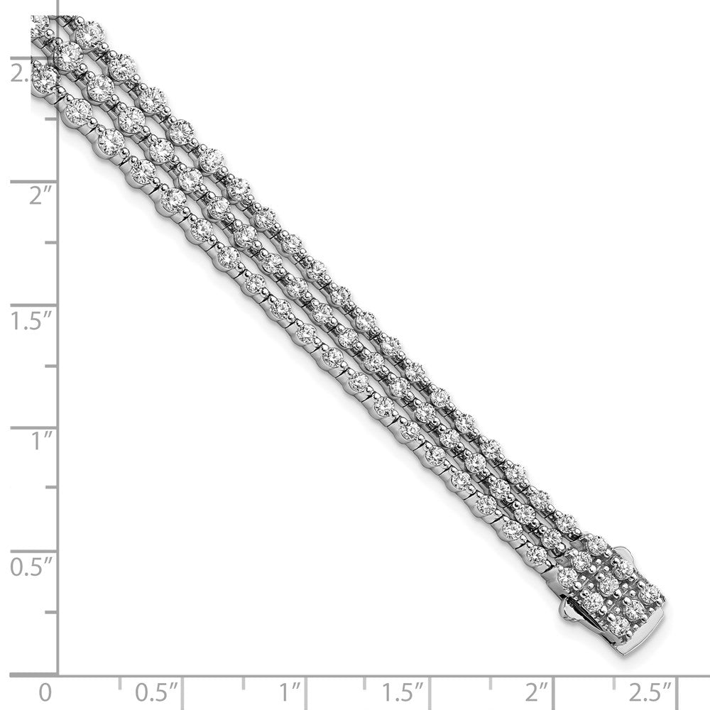 925 Sterling Silver 9.76mm Rhodium-plated Cubic Zirconia 3 Strand Layer Bracelet 8 inch