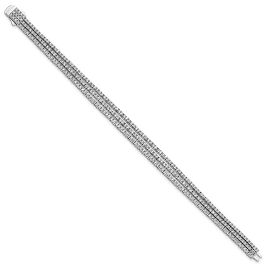 925 Sterling Silver Rhodium-plated Cubic Zirconia 3 Strand Bracelet 7 inch