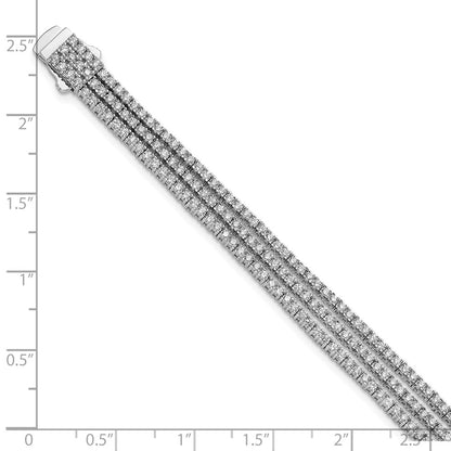 925 Sterling Silver Rhodium-plated Cubic Zirconia 3 Strand Bracelet 7 inch