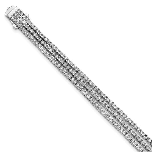 925 Sterling Silver Rhodium-plated Cubic Zirconia 3 Strand Bracelet 7 inch