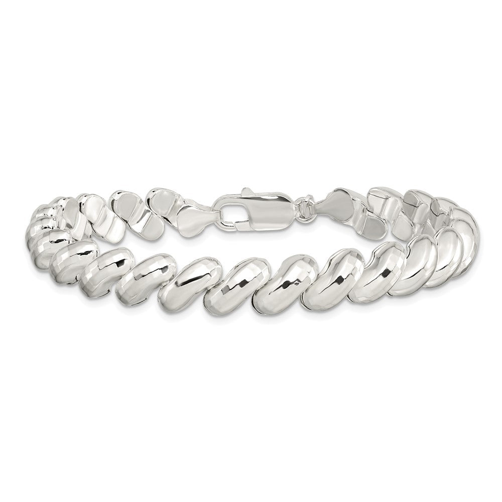 925 Sterling Silver 9.4mm Fancy Diamond-cut San Marco Bracelet 7.5 inch