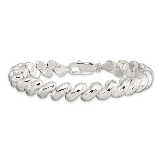 925 Sterling Silver 9.4mm Fancy Diamond-cut San Marco Bracelet 7.5 inch