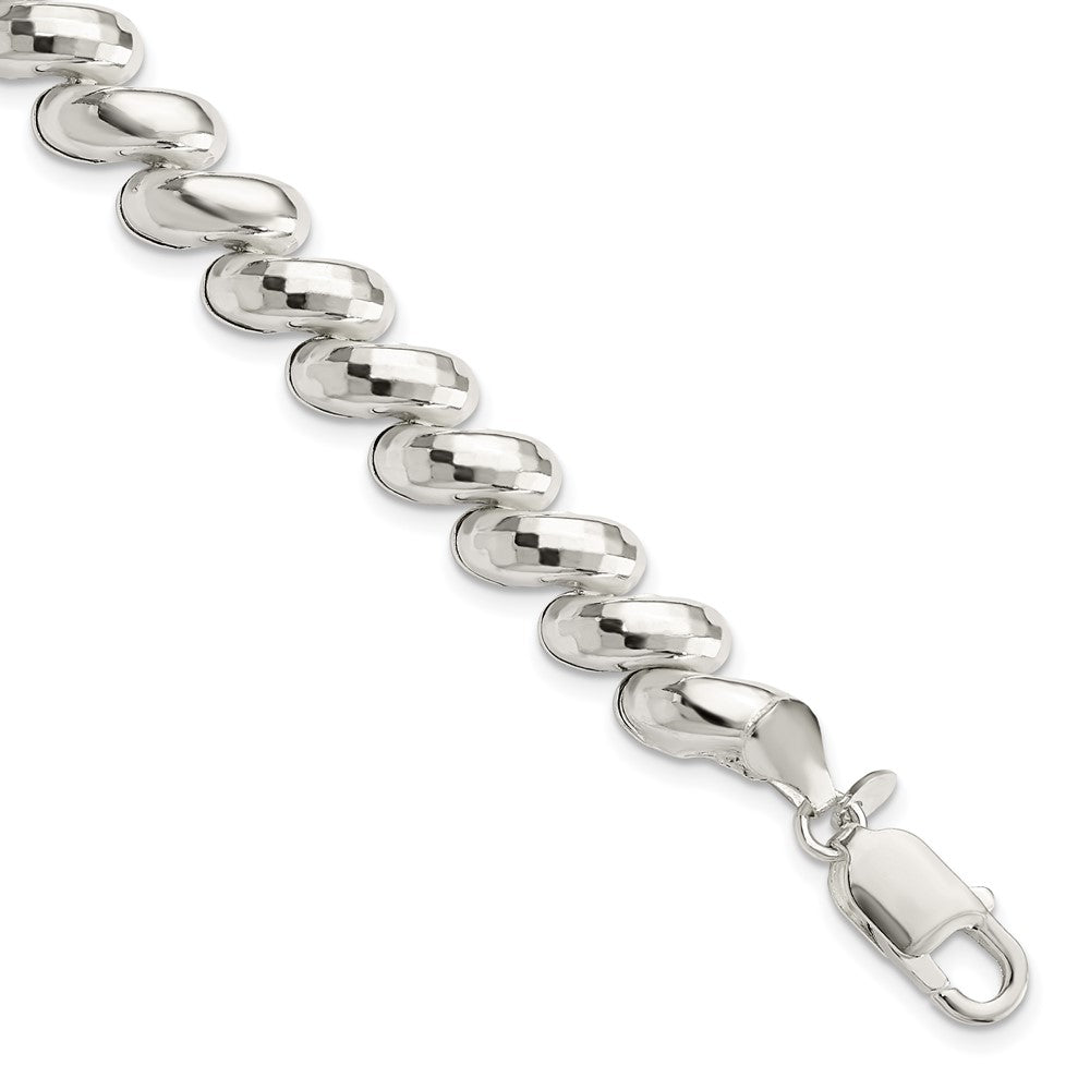 925 Sterling Silver 9.4mm Fancy Diamond-cut San Marco Bracelet 7.5 inch