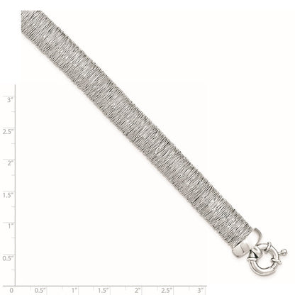 925 Sterling Silver Rhodium-plated Polished Fancy Domed Bracelet 7.5 inch
