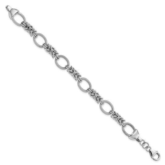 925 Sterling Silver Rhodium-plated Polished Textured Fancy Link Bracelet 7.5 inch