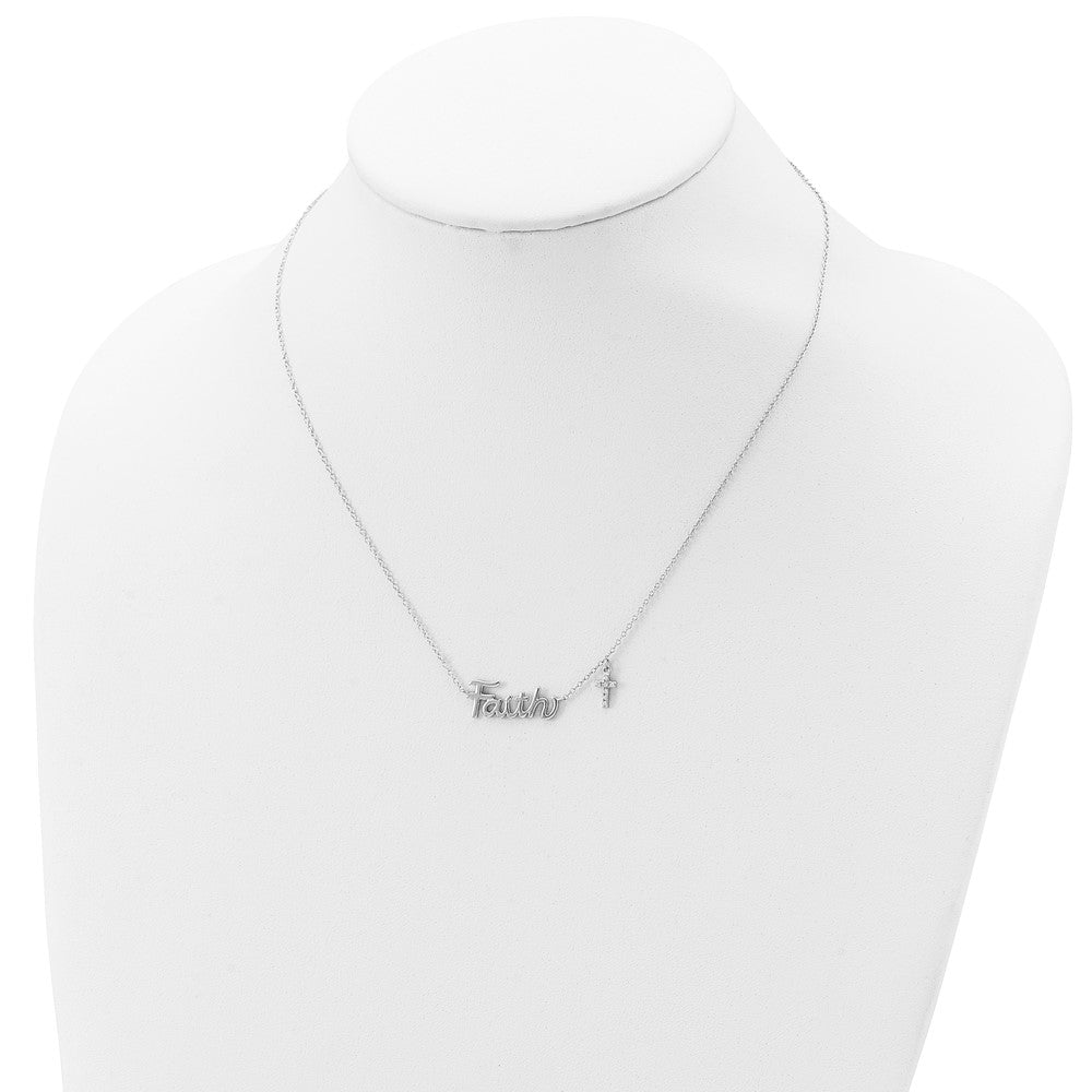 Sterling Silver FAITH Cubic Zirconia Cross Charm Necklace 18"
