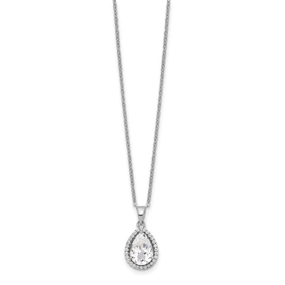 Sterling Silver Rhodium Created Gestone and CZ Pendant Necklace 18"