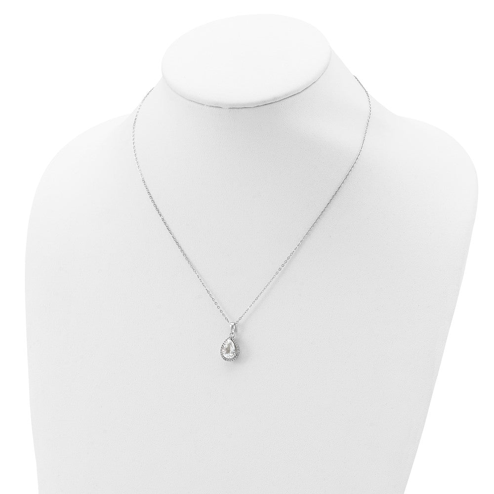 Sterling Silver Rhodium Created Gestone and CZ Pendant Necklace 18"
