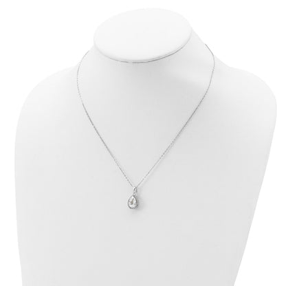 Sterling Silver Rhodium Created Gestone and CZ Pendant Necklace 18"