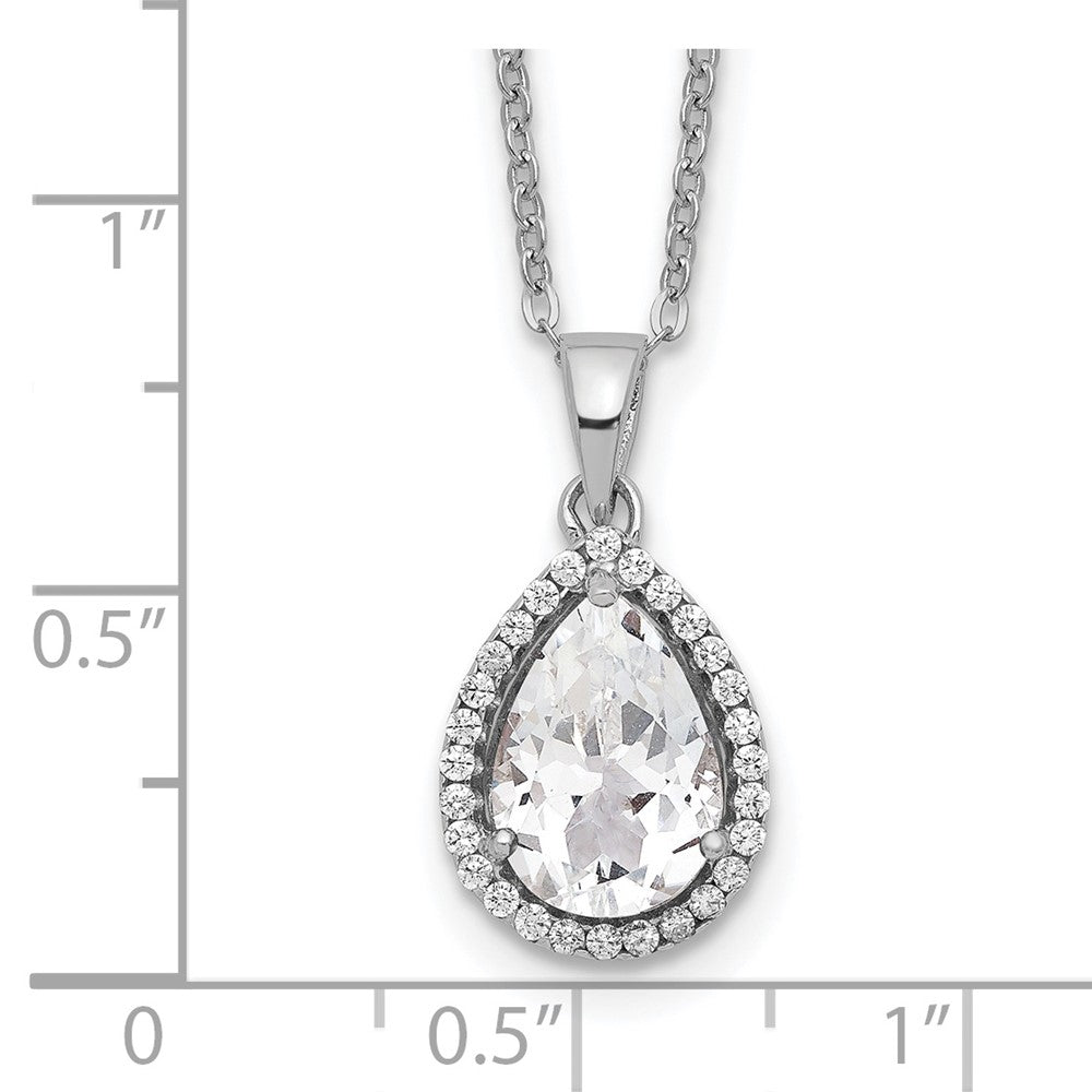 Sterling Silver Rhodium Created Gestone and CZ Pendant Necklace 18"
