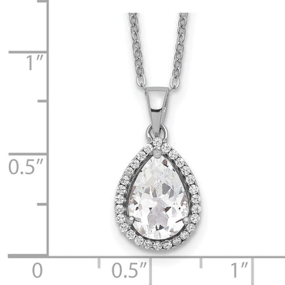 Sterling Silver Rhodium Created Gestone and CZ Pendant Necklace 18"