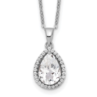 Sterling Silver Rhodium Created Gestone and CZ Pendant Necklace 18"