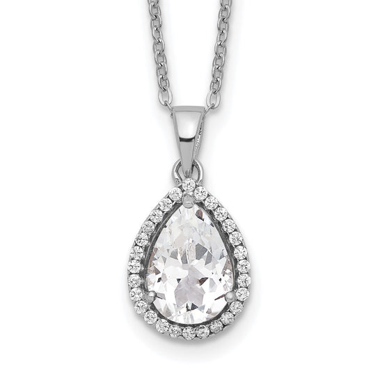 Sterling Silver Rhodium Created Gestone and CZ Pendant Necklace 18"