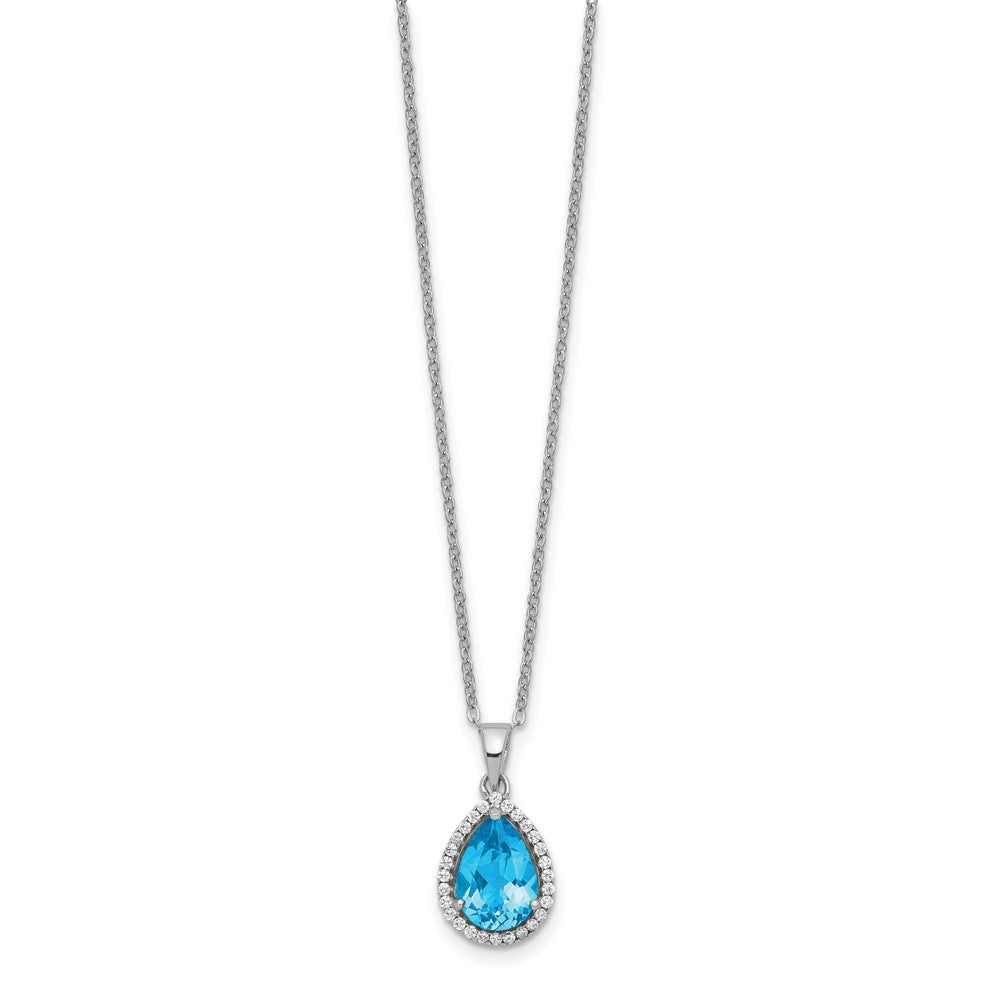 Sterling Silver Rhodium Created Gestone and CZ Pendant Necklace 18"