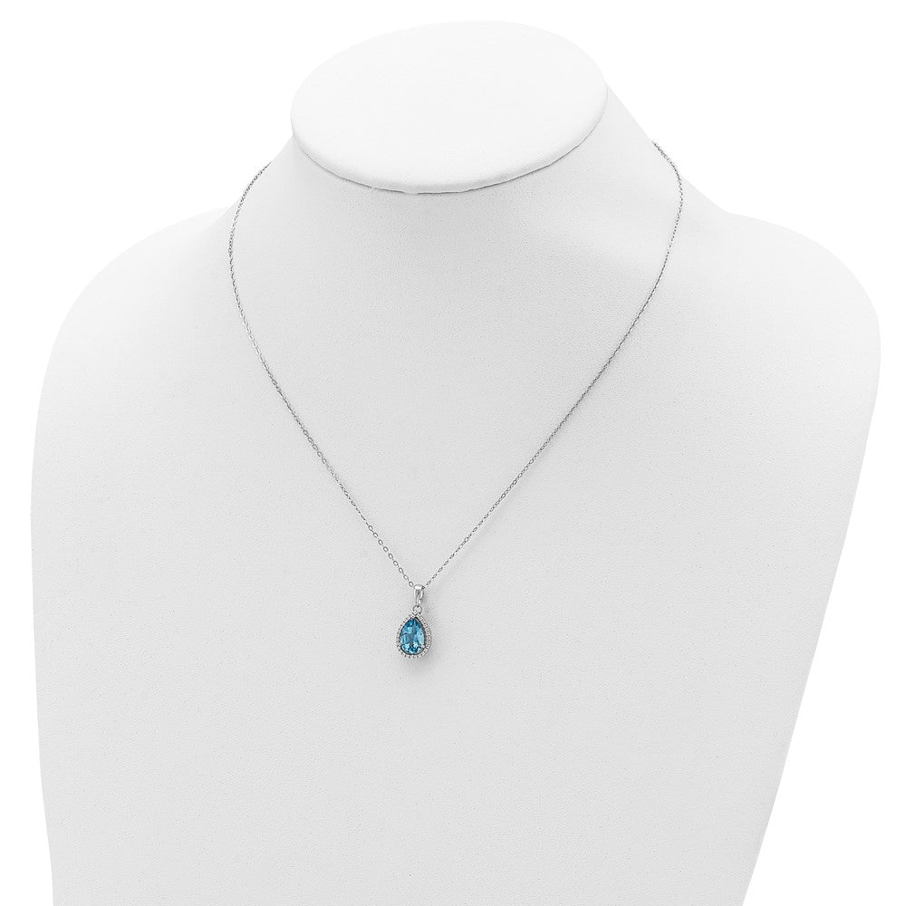 Sterling Silver Rhodium Created Gestone and CZ Pendant Necklace 18"