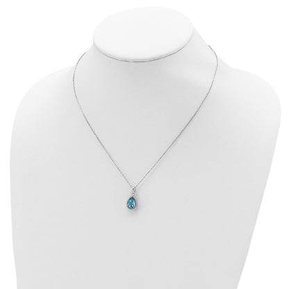 Sterling Silver Rhodium Created Gestone and CZ Pendant Necklace 18"