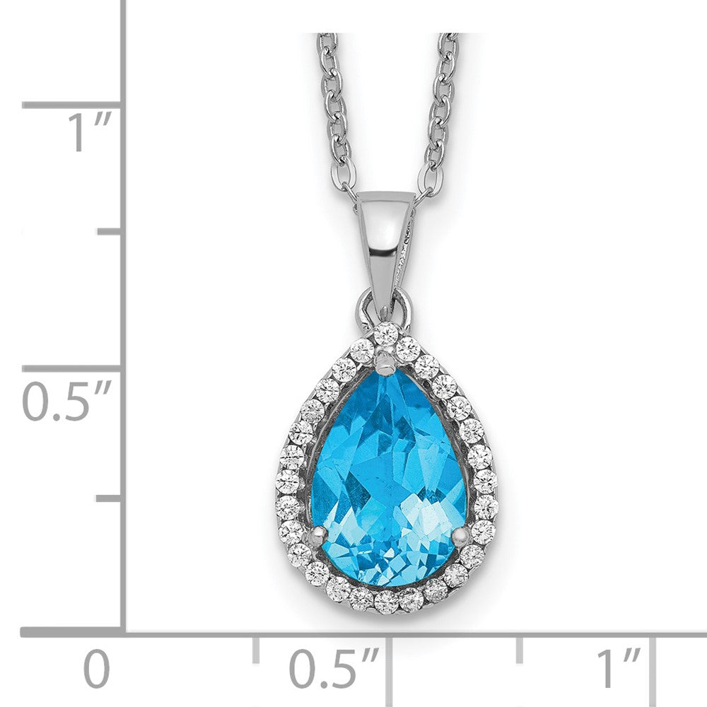 Sterling Silver Rhodium Created Gestone and CZ Pendant Necklace 18"