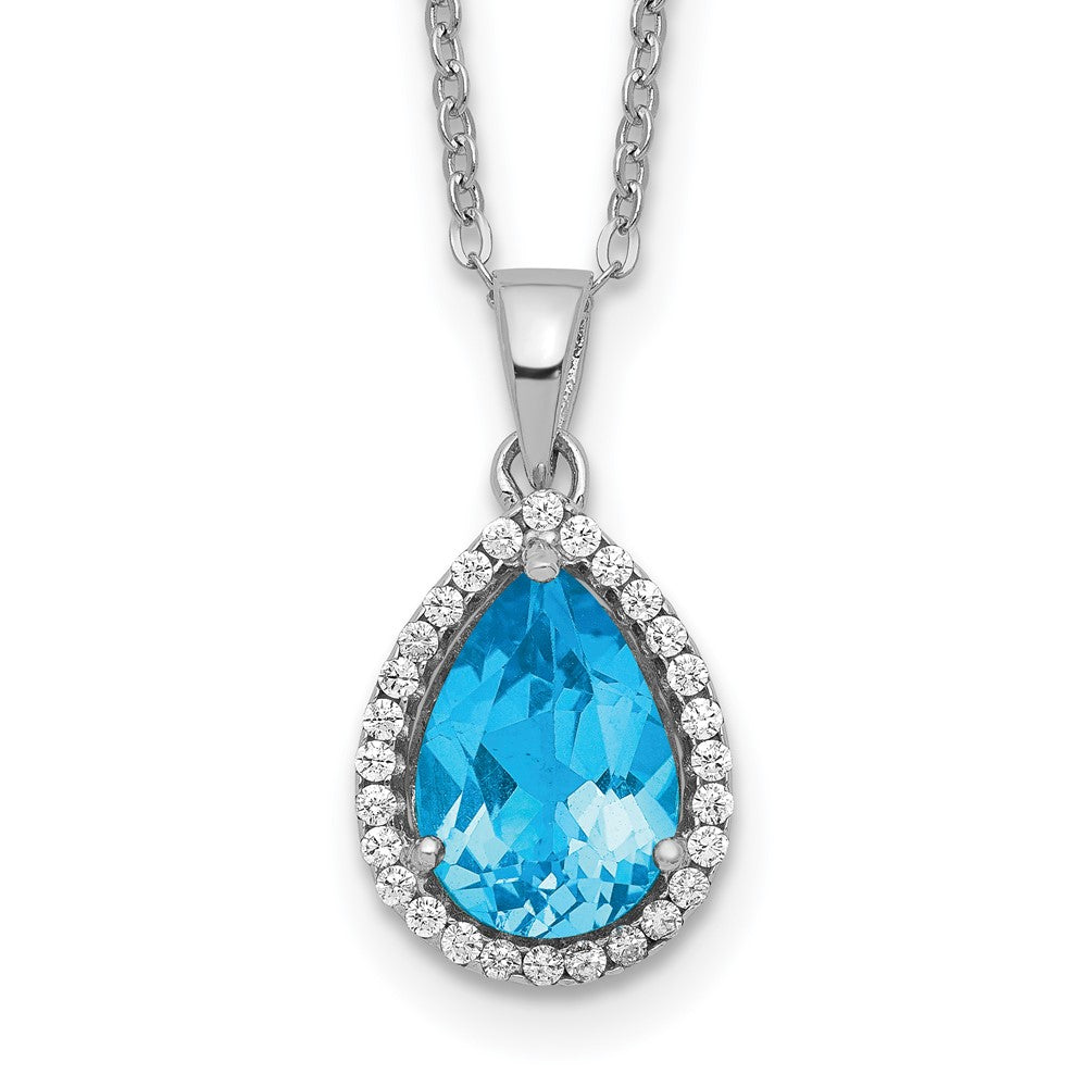 Sterling Silver Rhodium Created Gestone and CZ Pendant Necklace 18"