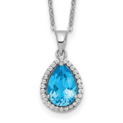 Sterling Silver Rhodium Created Gestone and CZ Pendant Necklace 18"