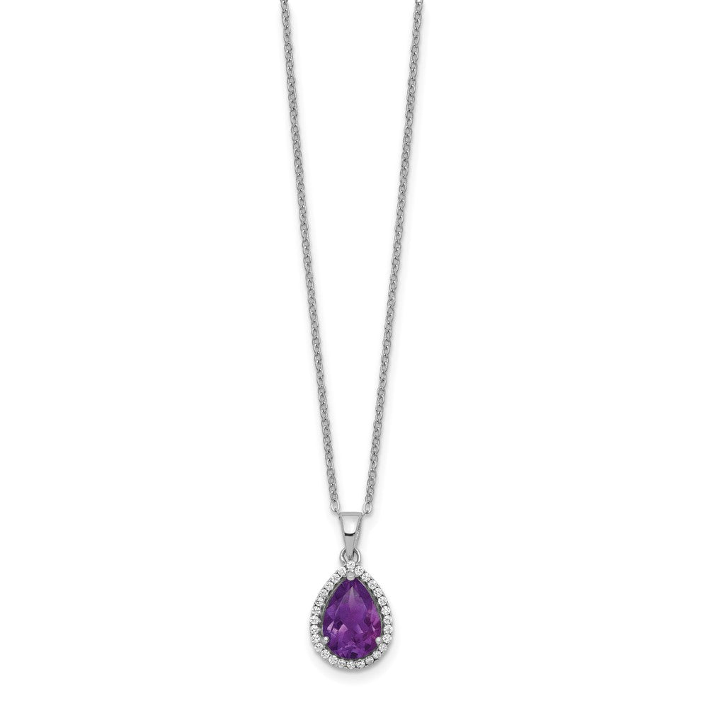 Sterling Silver Rhodium Created Gestone and CZ Pendant Necklace 18"