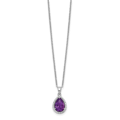 Sterling Silver Rhodium Created Gestone and CZ Pendant Necklace 18"