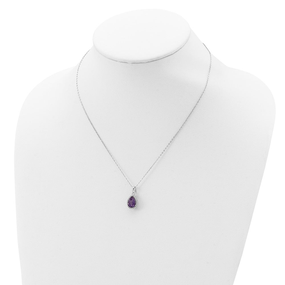 Sterling Silver Rhodium Created Gestone and CZ Pendant Necklace 18"