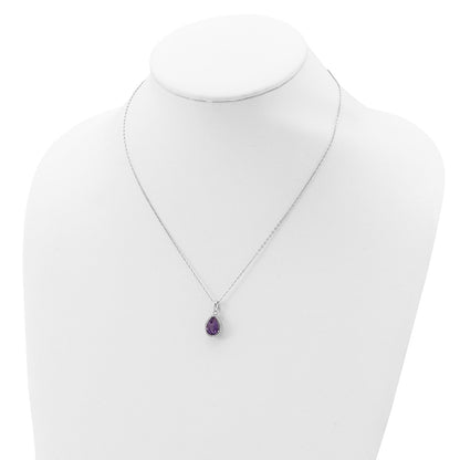Sterling Silver Rhodium Created Gestone and CZ Pendant Necklace 18"