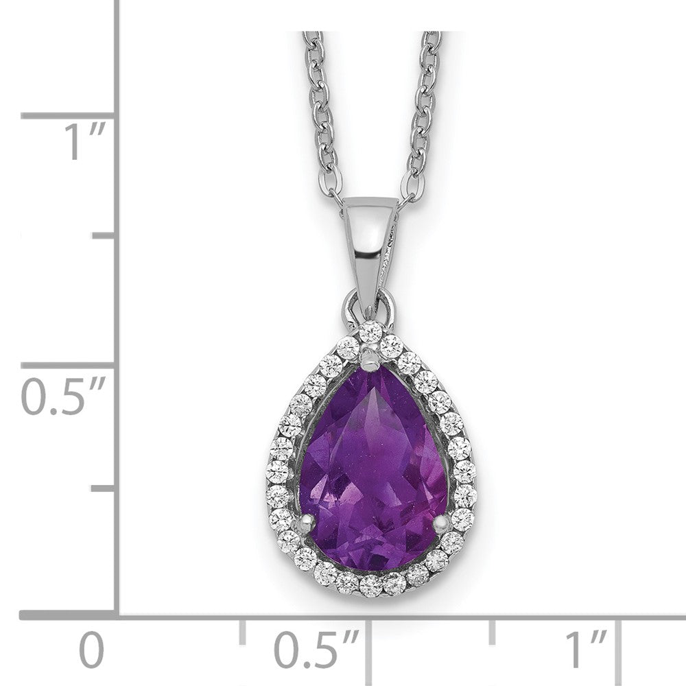 Sterling Silver Rhodium Created Gestone and CZ Pendant Necklace 18"
