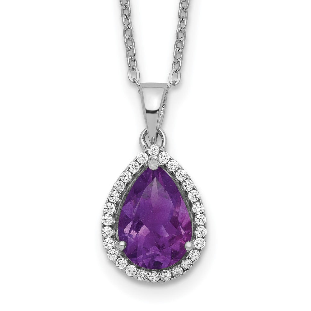 Sterling Silver Rhodium Created Gestone and CZ Pendant Necklace 18"