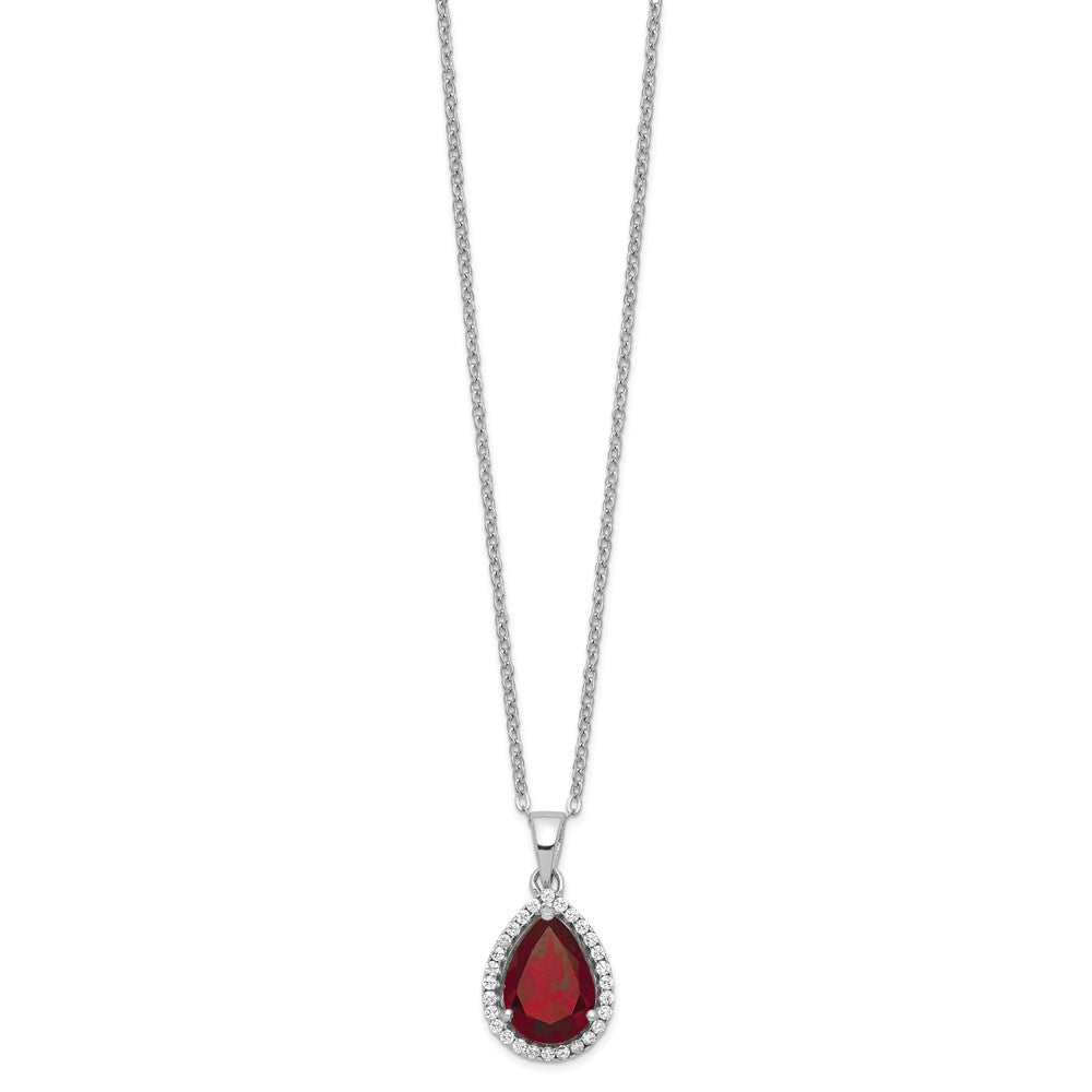 Sterling Silver Rhodium Created Gestone and CZ Pendant Necklace 18"