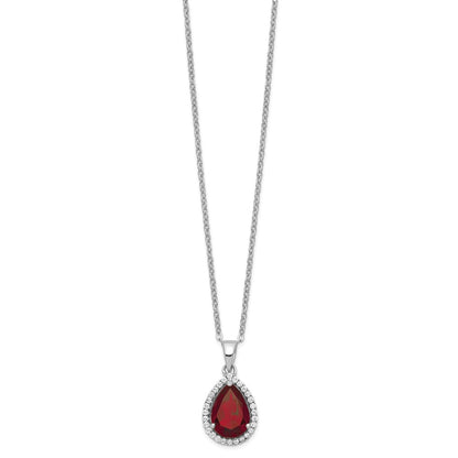 Sterling Silver Rhodium Created Gestone and CZ Pendant Necklace 18"