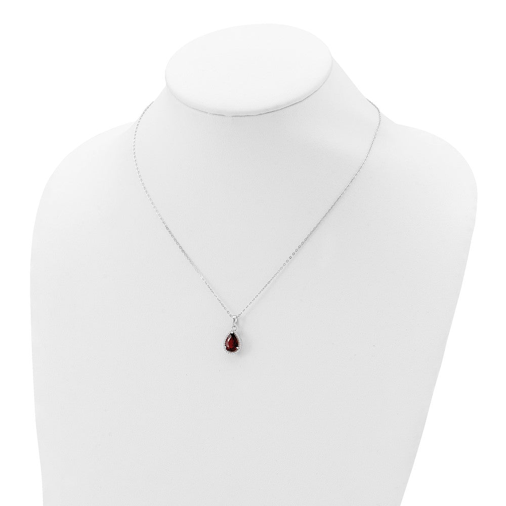 Sterling Silver Rhodium Created Gestone and CZ Pendant Necklace 18"