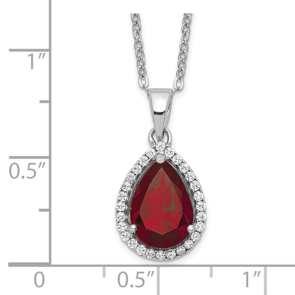 Sterling Silver Rhodium Created Gestone and CZ Pendant Necklace 18"