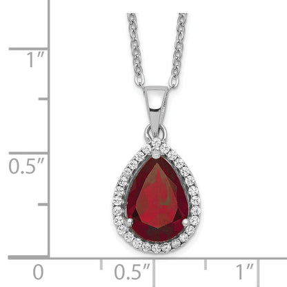 Sterling Silver Rhodium Created Gestone and CZ Pendant Necklace 18"