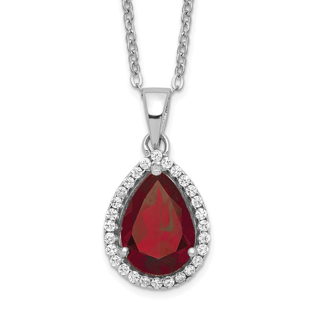 Sterling Silver Rhodium Created Gestone and CZ Pendant Necklace 18"