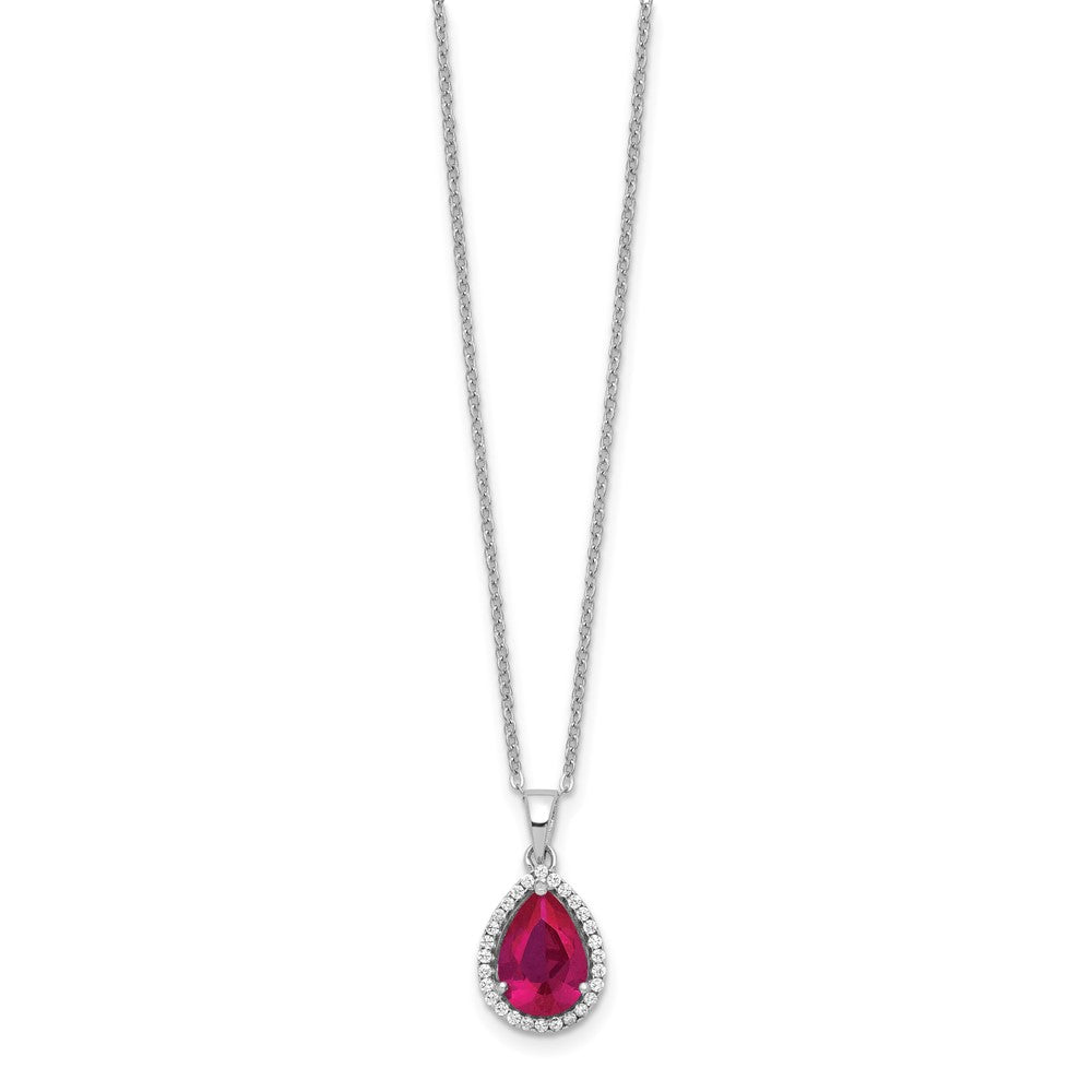 Sterling Silver Rhodium Created Gestone and CZ Pendant Necklace 18"
