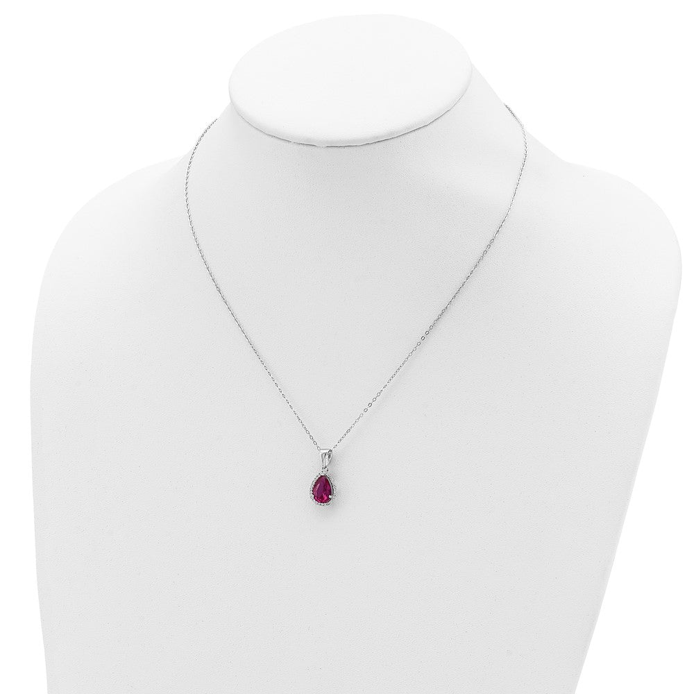 Sterling Silver Rhodium Created Gestone and CZ Pendant Necklace 18"