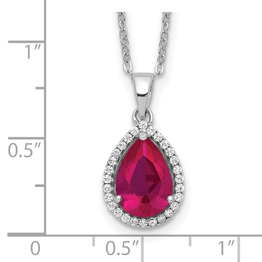 Sterling Silver Rhodium Created Gestone and CZ Pendant Necklace 18"