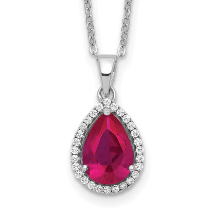 Sterling Silver Rhodium Created Gestone and CZ Pendant Necklace 18"