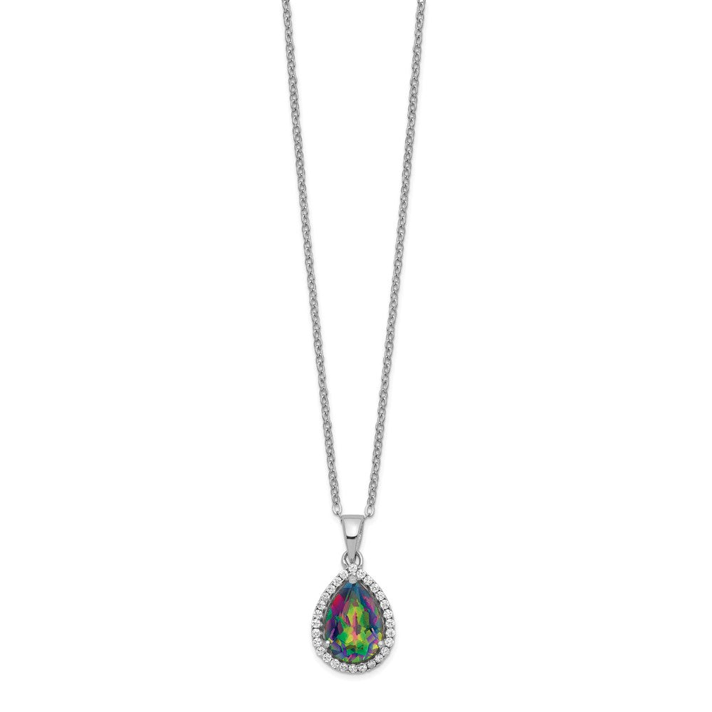 Sterling Silver Rhodium Created Gestone and CZ Pendant Necklace 18"