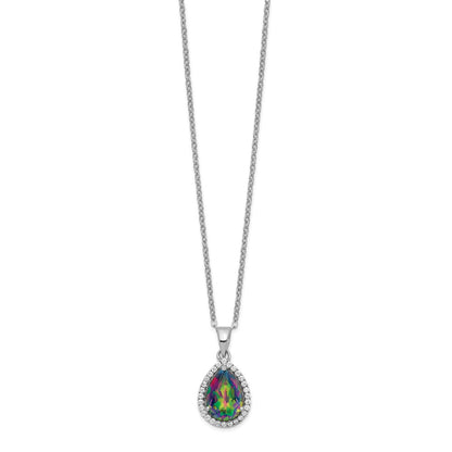 Sterling Silver Rhodium Created Gestone and CZ Pendant Necklace 18"