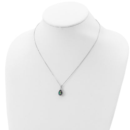 Sterling Silver Rhodium Created Gestone and CZ Pendant Necklace 18"