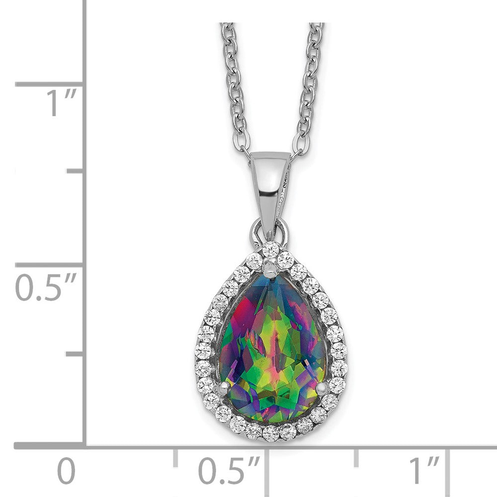 Sterling Silver Rhodium Created Gestone and CZ Pendant Necklace 18"