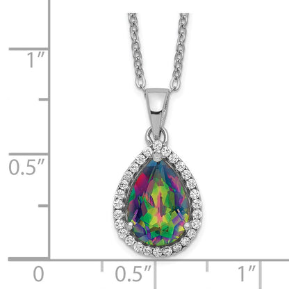 Sterling Silver Rhodium Created Gestone and CZ Pendant Necklace 18"