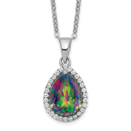 Sterling Silver Rhodium Created Gestone and CZ Pendant Necklace 18"