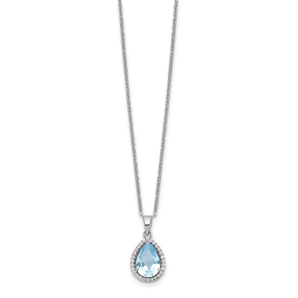Sterling Silver Rhodium Created Gestone and CZ Pendant Necklace 18"