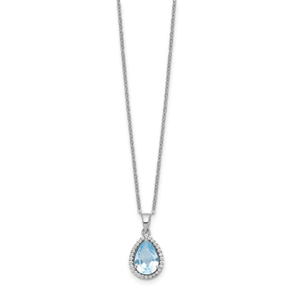 Sterling Silver Rhodium Created Gestone and CZ Pendant Necklace 18"