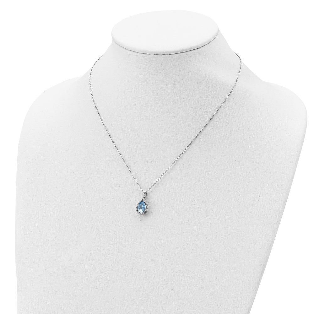 Sterling Silver Rhodium Created Gestone and CZ Pendant Necklace 18"